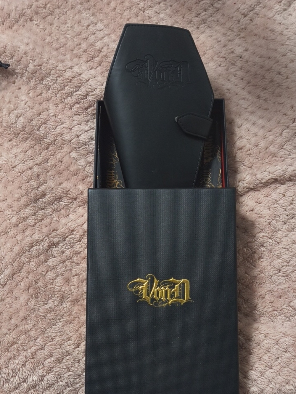 Kat Von D Black Coffin Wallet with Gold Logo